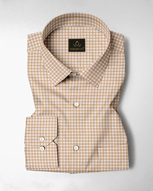 Buckskin Cream and Milk White Gingham Shepherd Checks 2 Ply Giza Cotton Shirt