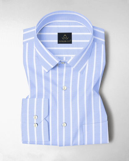 Brunnera Blue and Flash White Chalk Stripes Oxford Cotton Shirt