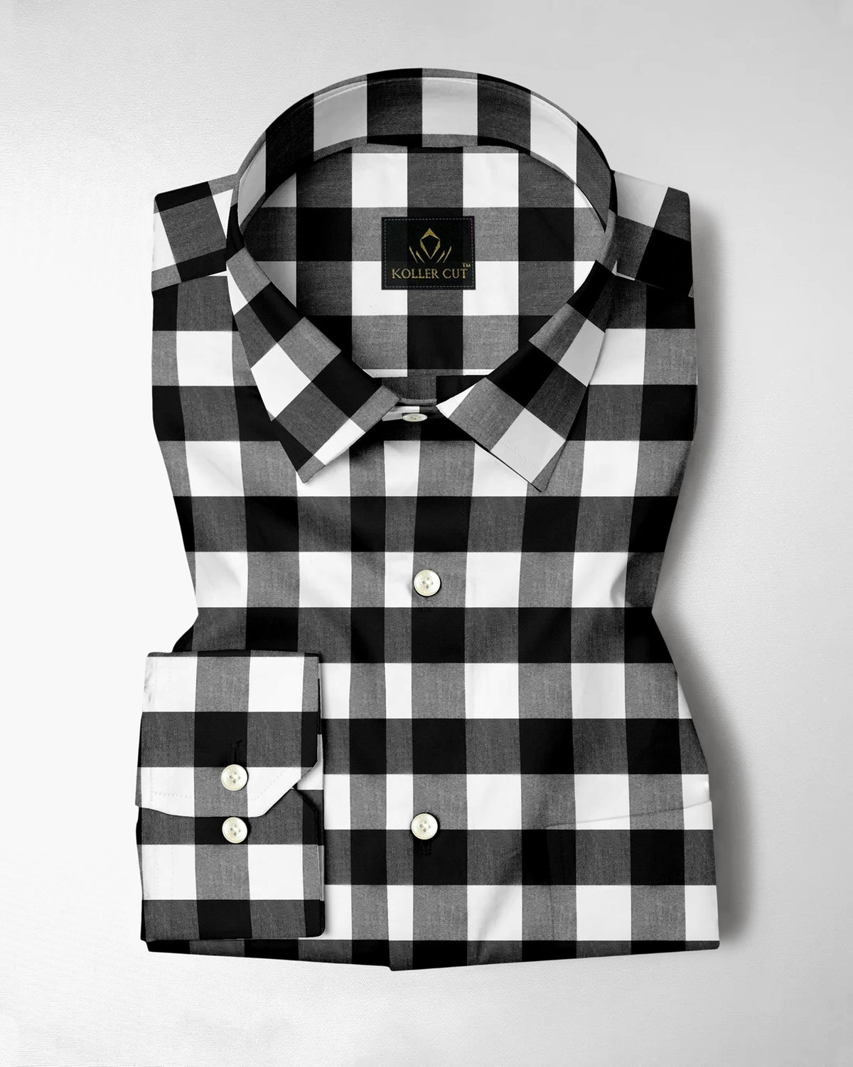 White and Carbon Black Buffalo Checks Cotton Shirt