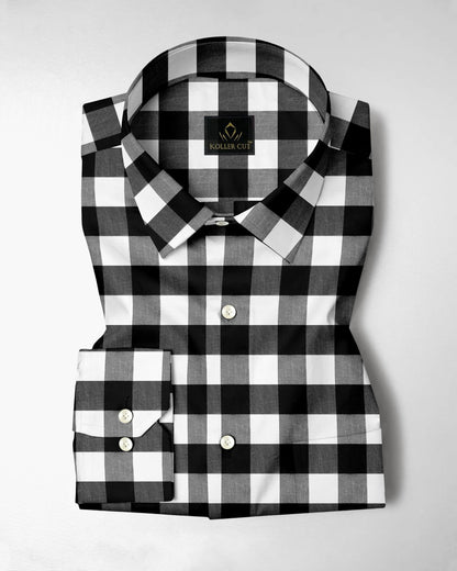 White and Carbon Black Buffalo Checks Cotton Shirt