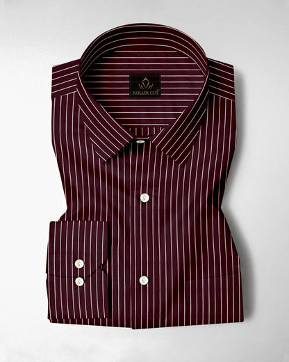 Cordovan Red and Salt White  Pinstripes Cotton Shirt