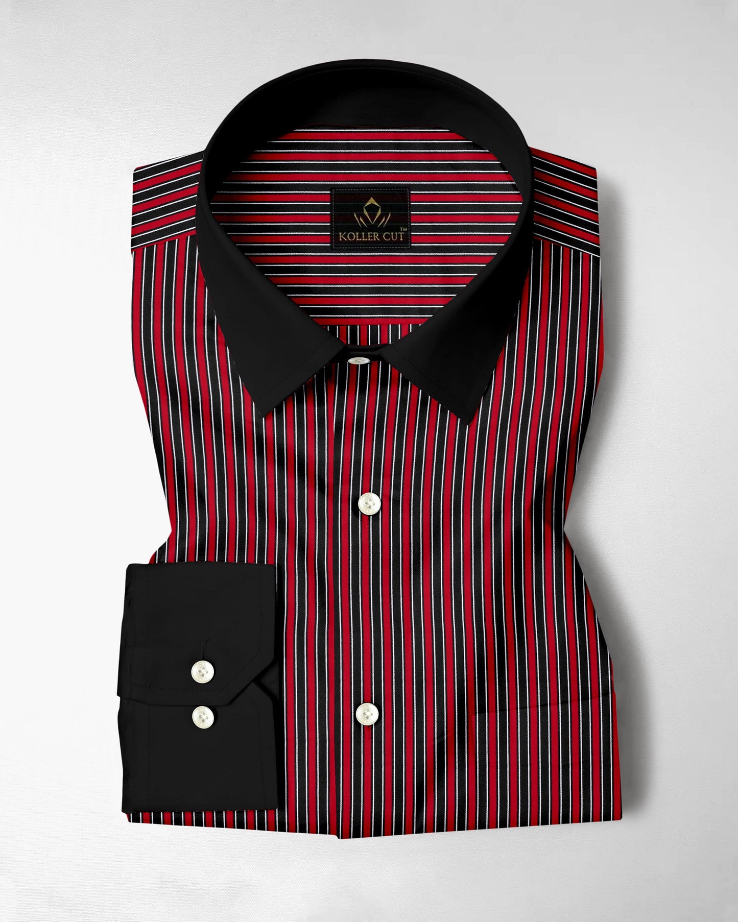 Fiery Red and Jade Black Regimental Stripes Designer Cotton Shirt