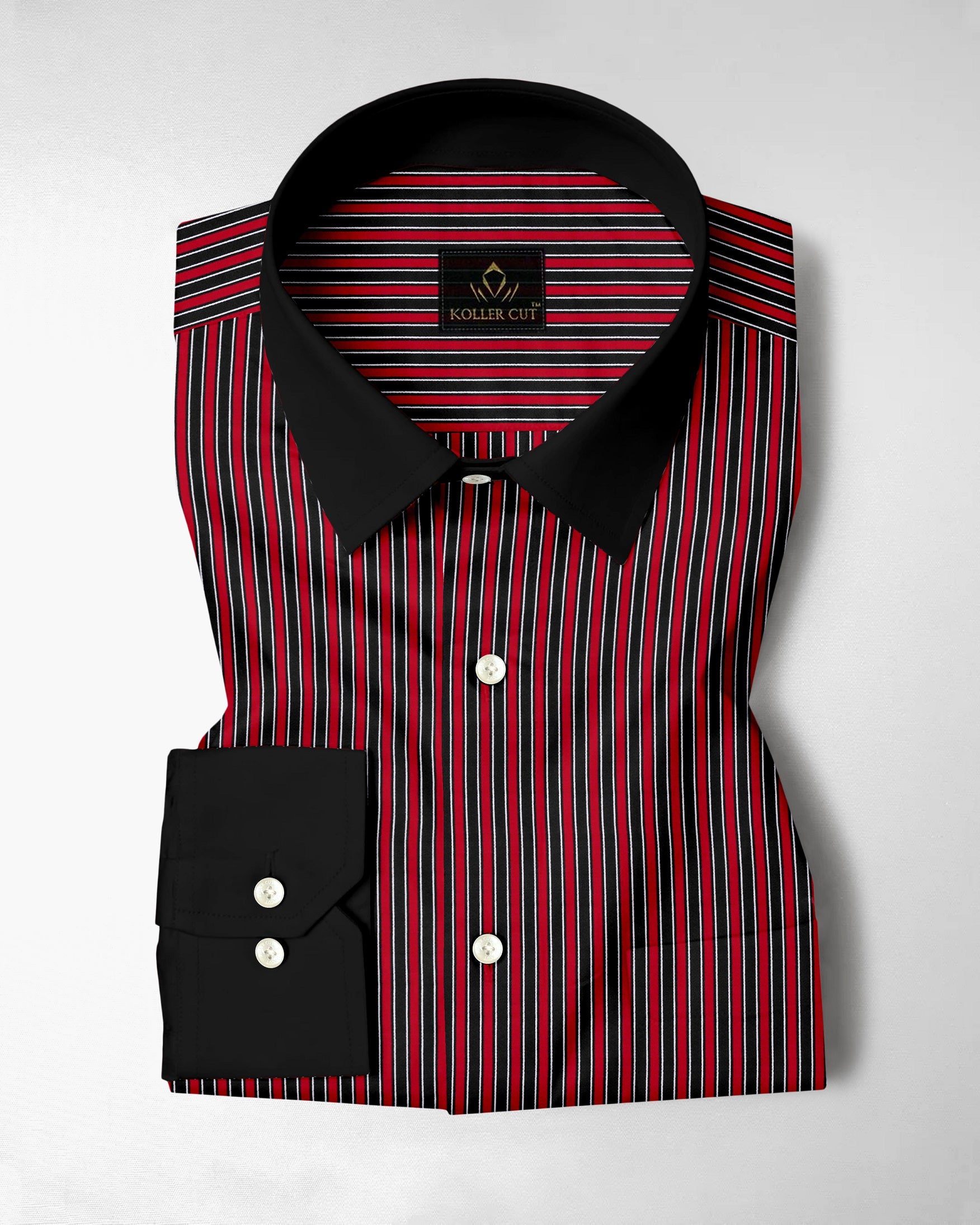 Fiery Red and Jade Black Regimental Stripes Designer Cotton Shirt