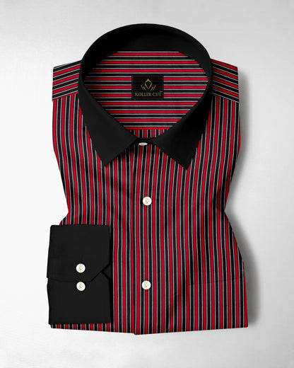 Fiery Red and Jade Black Regimental Stripes Designer Cotton Shirt