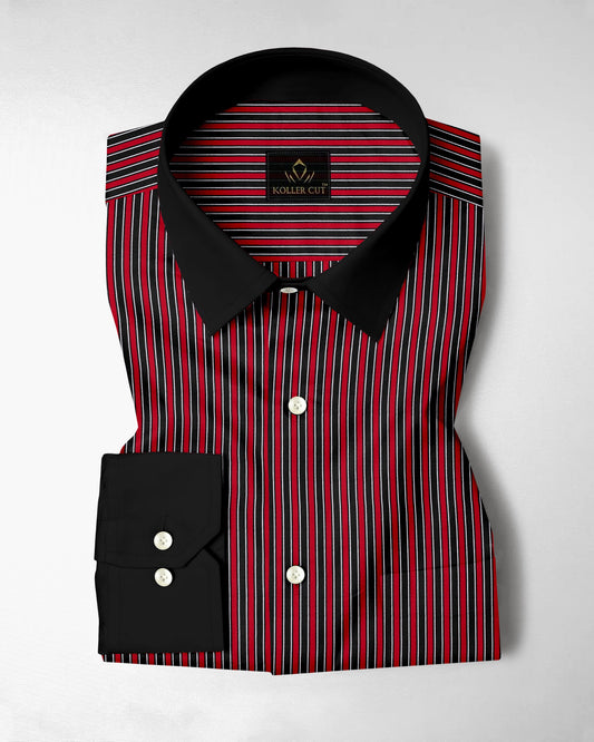 Fiery Red and Jade Black Regimental Stripes Designer Cotton Shirt
