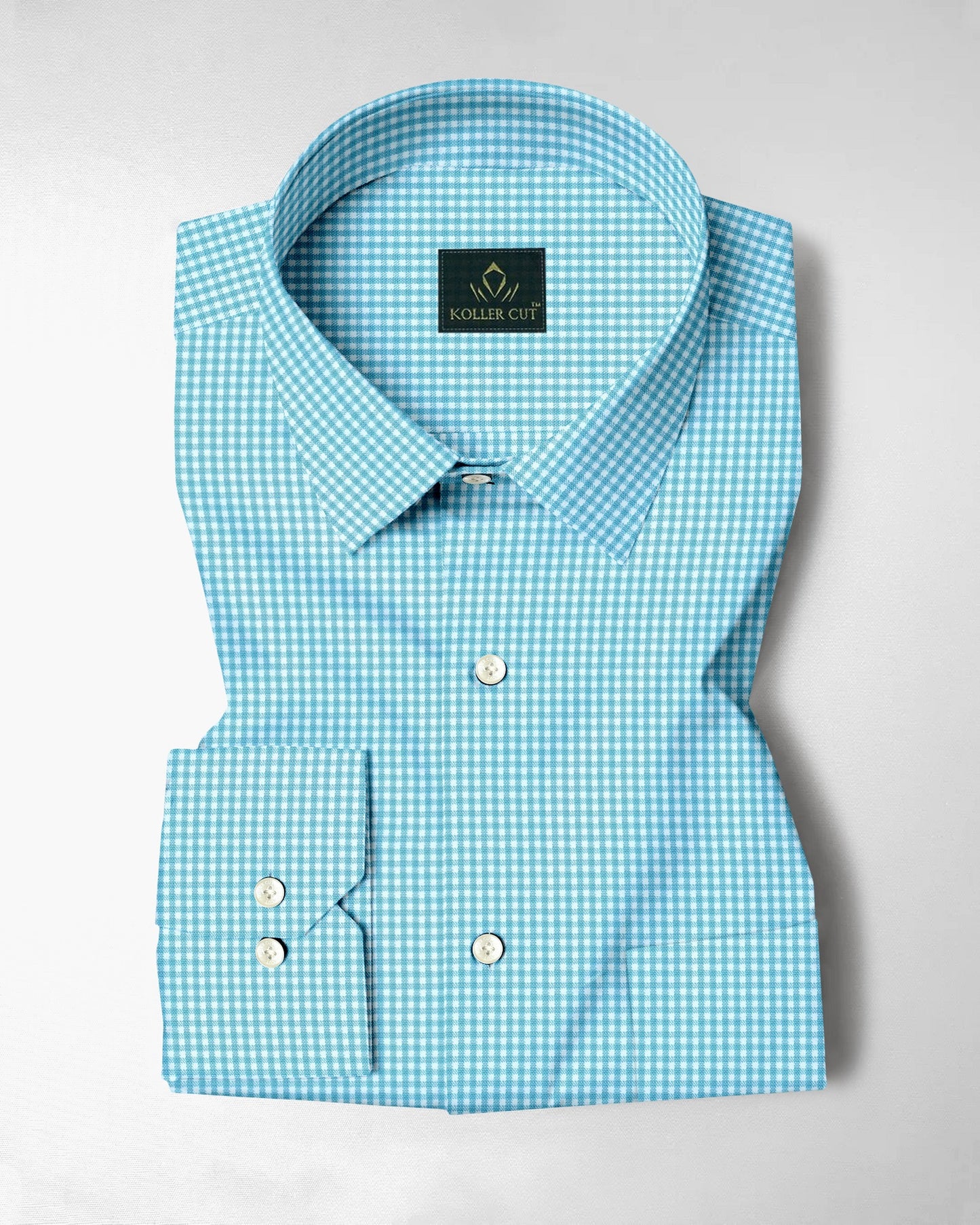 Aqua Blue and Porcelain White Gingham Checks Cotton Shirt
