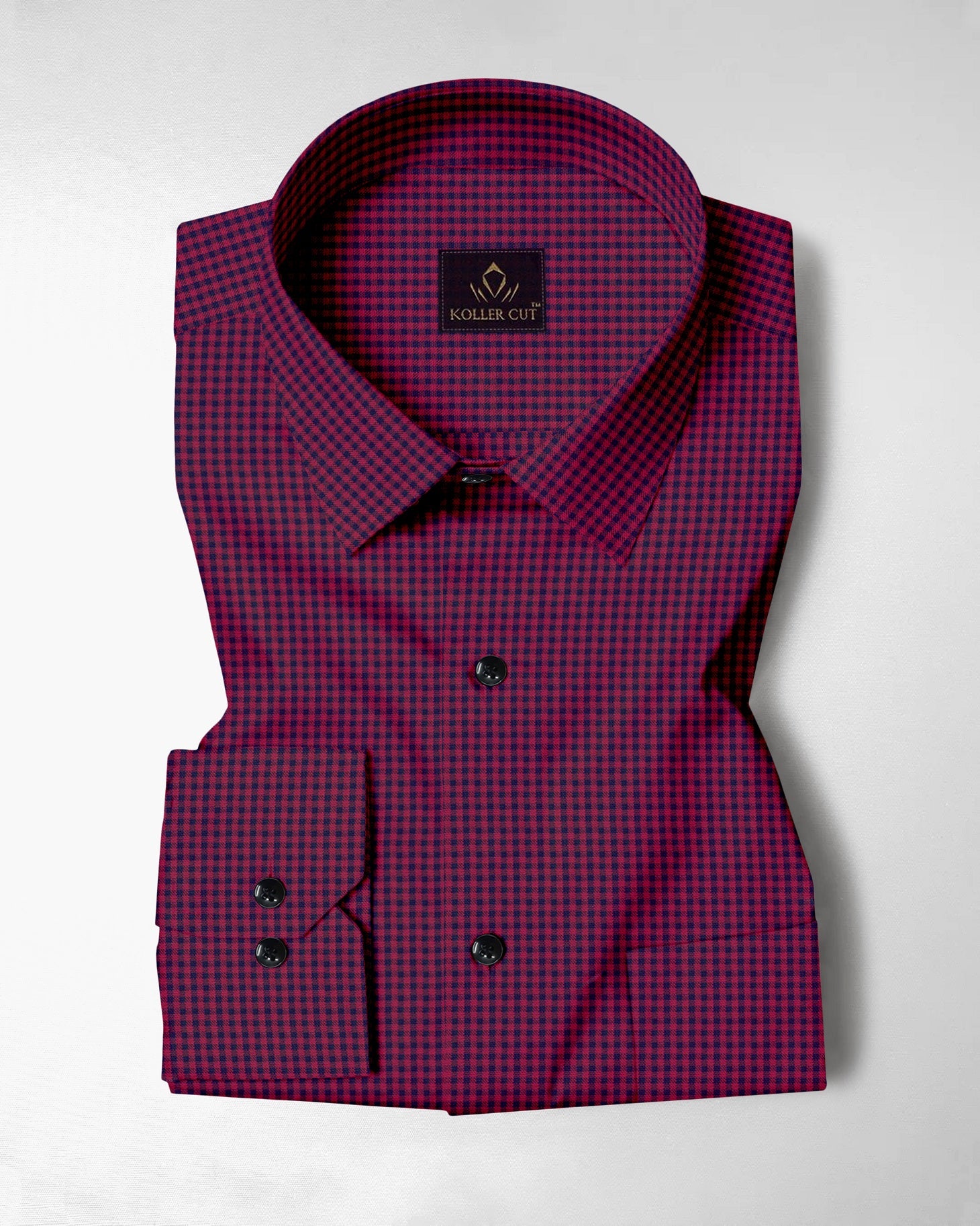 Pomegranate Red and Medieval Blue Gingham Checks Cotton Shirt