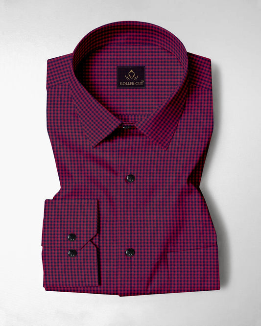 Pomegranate Red and Medieval Blue Gingham Checks Cotton Shirt