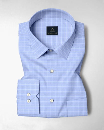 Hawkes Blue and Snow White Checks Cotton Shirt