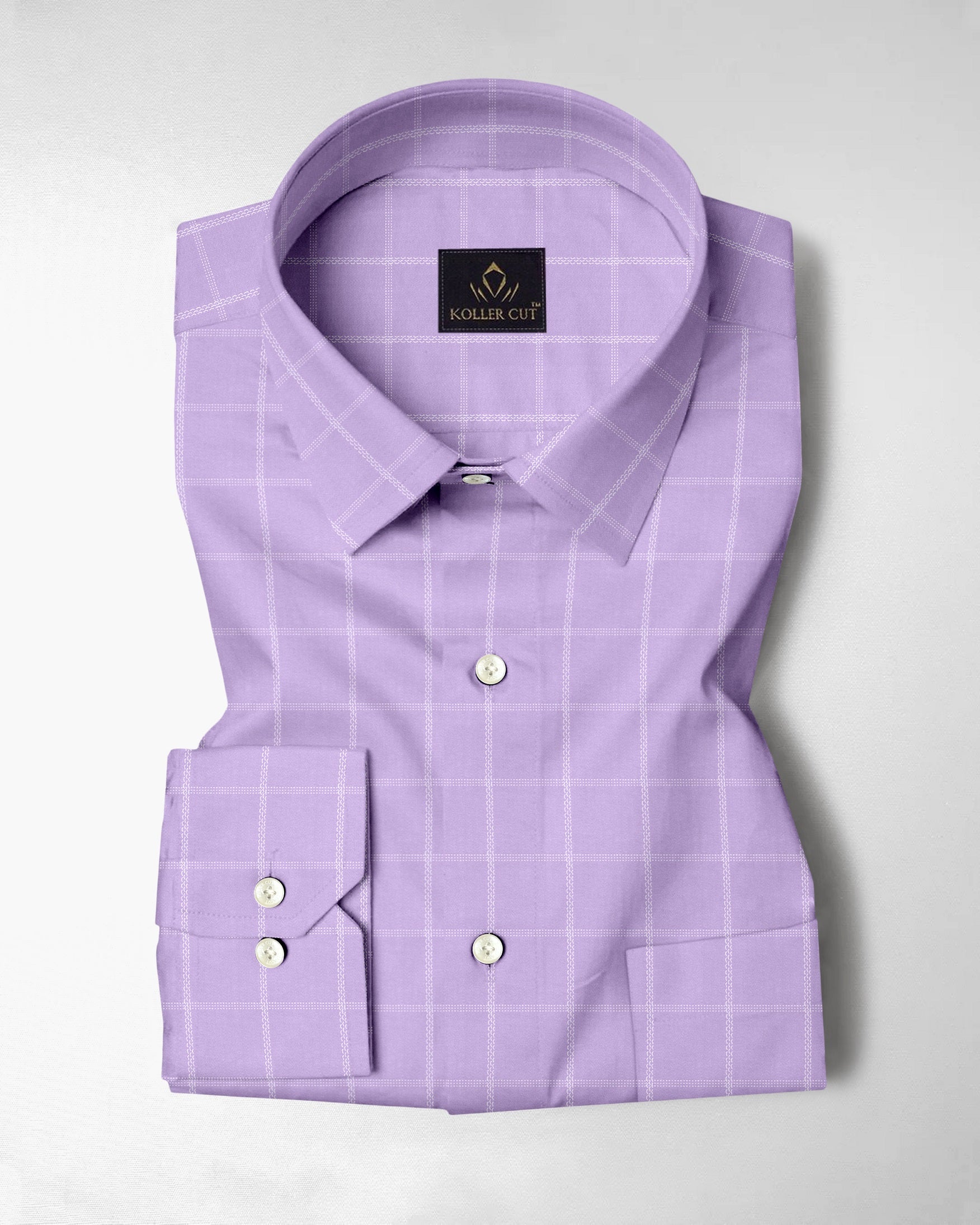 Sheer lilac Purple and Frost White Checks Cotton Shirt