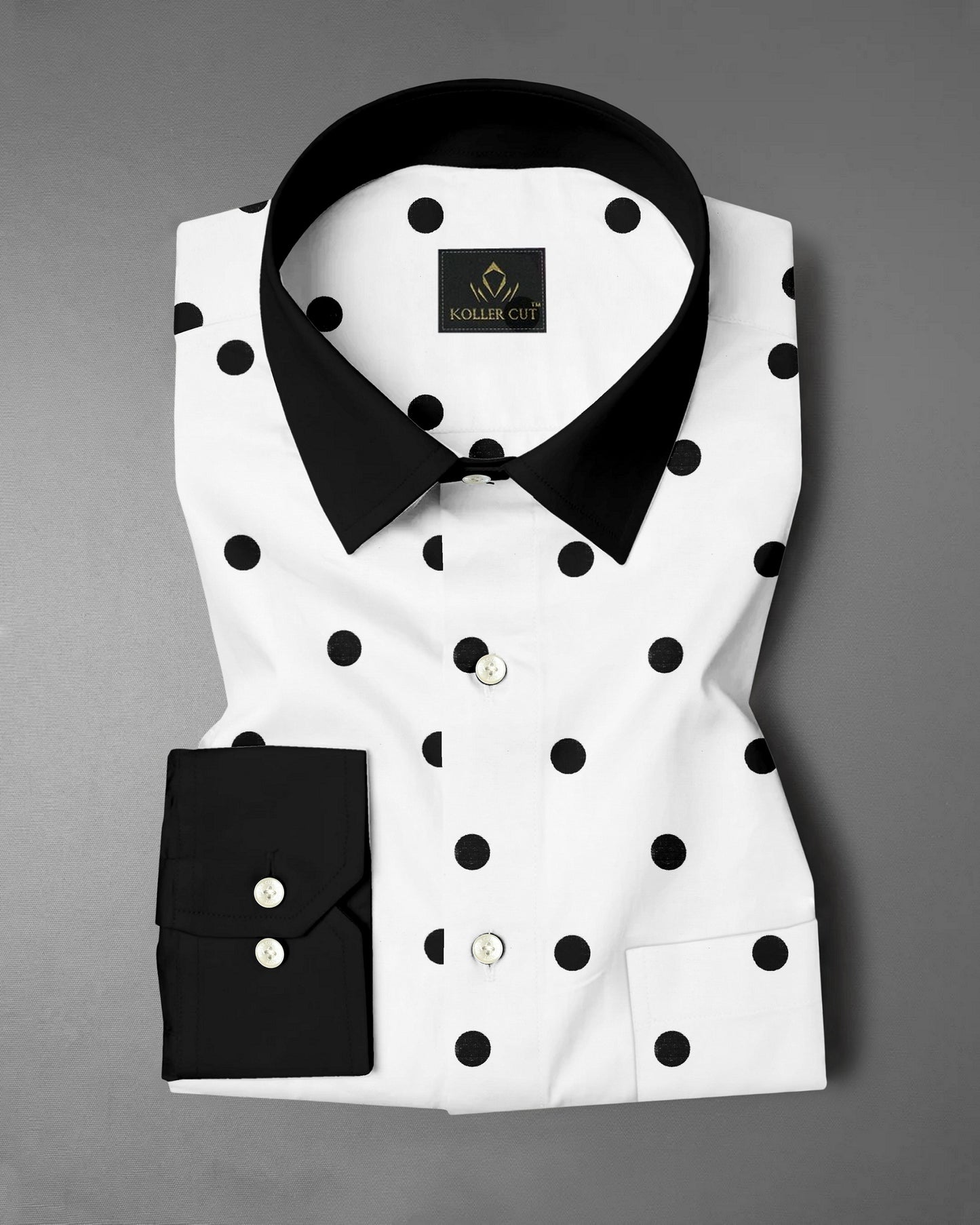 Wisteria White and Sable Black Polka Dots Printed Designer Cotton Shirt