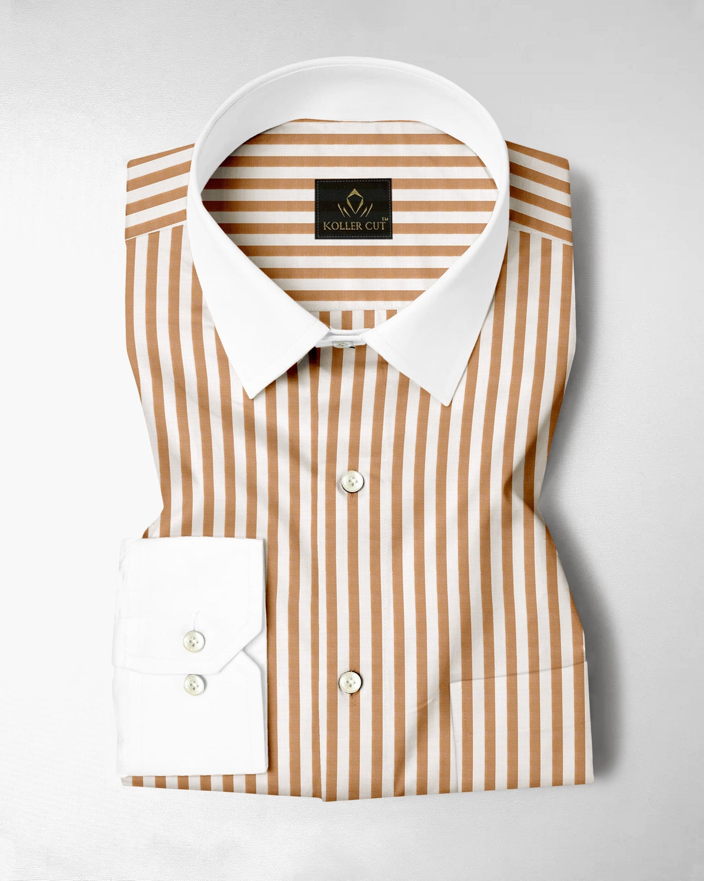 Wheat Brown and Milk White Stripes Oxford Structured Designer Cotton Shirt