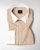 Wheat Brown and Milk White Stripes Oxford Structured Designer Cotton Shirt