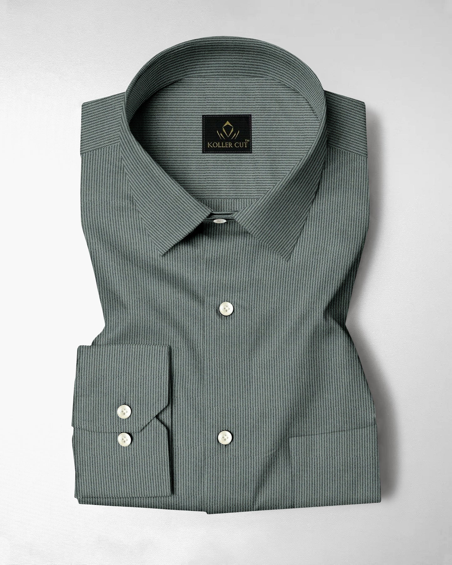 Frost Green and Coal Black Herringbone Stripes Oxford Cotton Shirt