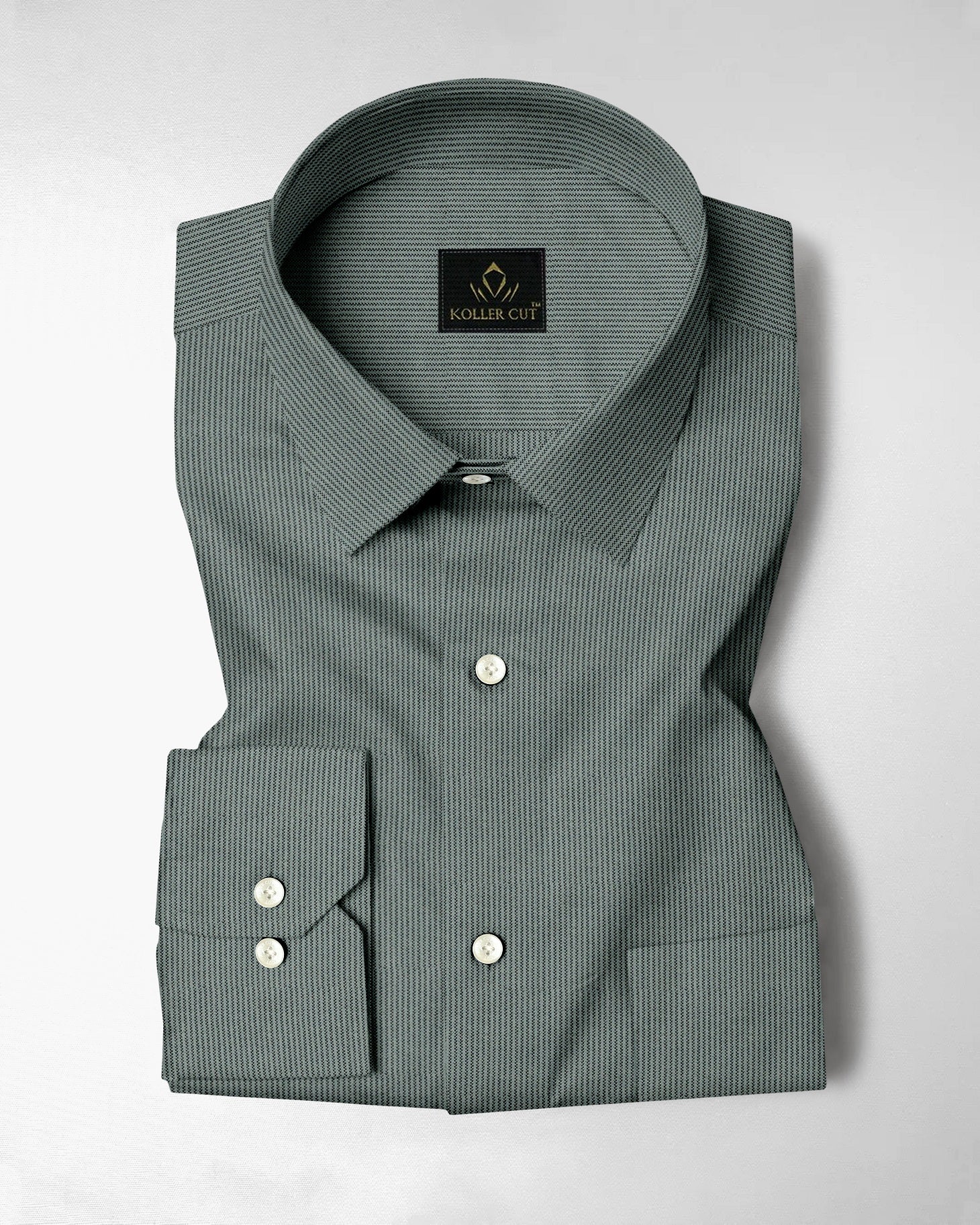 Frost Green and Coal Black Herringbone Stripes Oxford Cotton Shirt