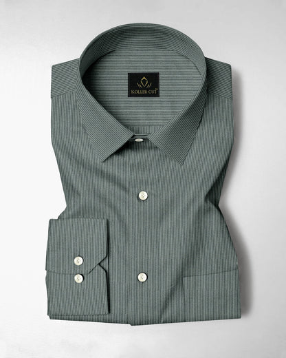 Frost Green and Coal Black Herringbone Stripes Oxford Cotton Shirt