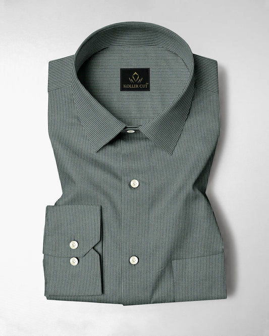 Frost Green and Coal Black Herringbone Stripes Oxford Cotton Shirt