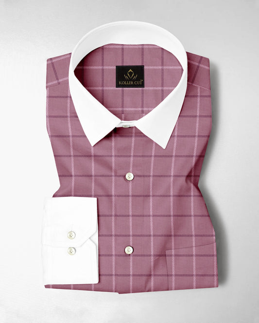 Polignac Pink with White and Rhubarb Red Checks Designer Cotton Shirt