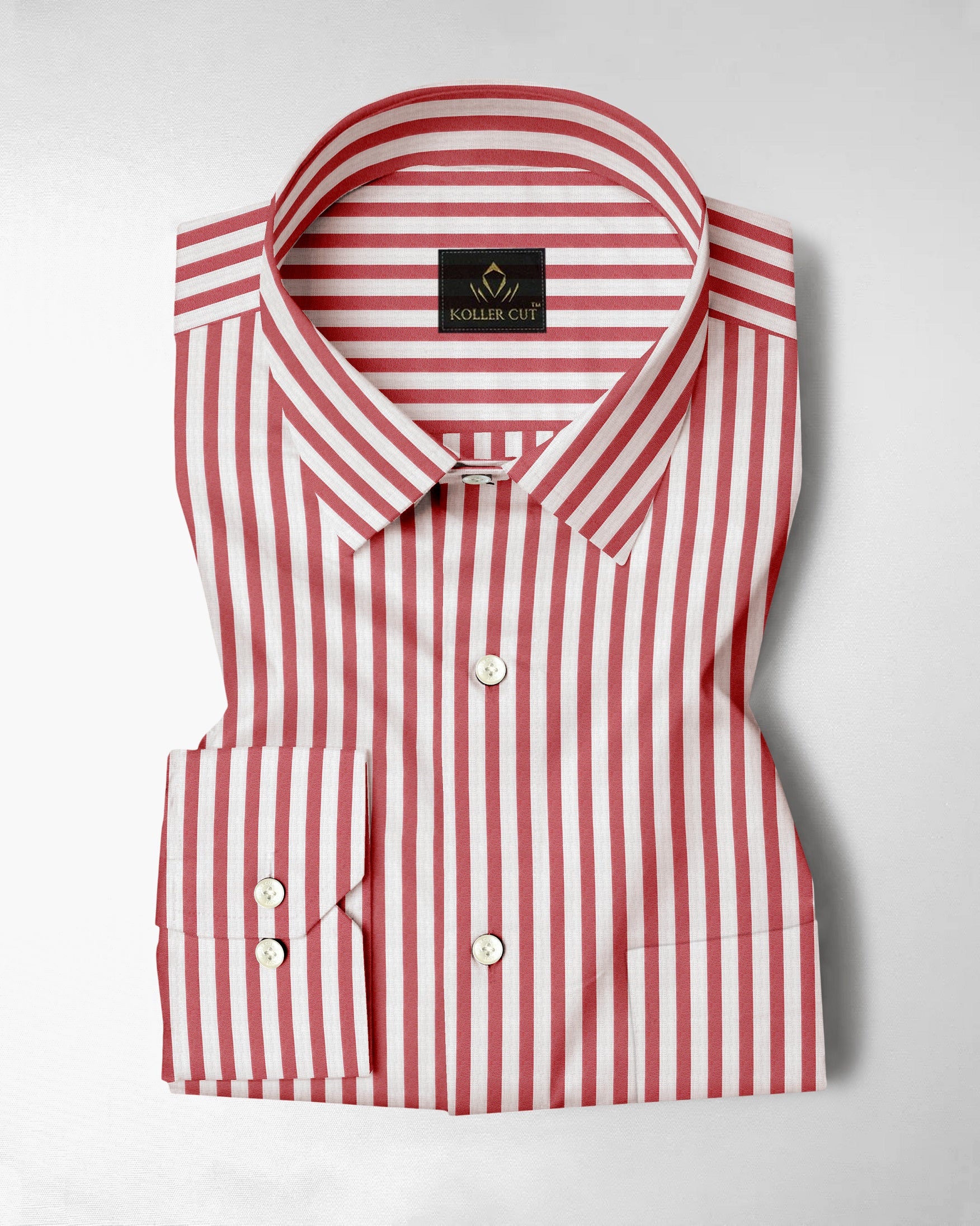 Sandalwood Red And Milky White Stripes Oxford Structured Cotton Shirt
