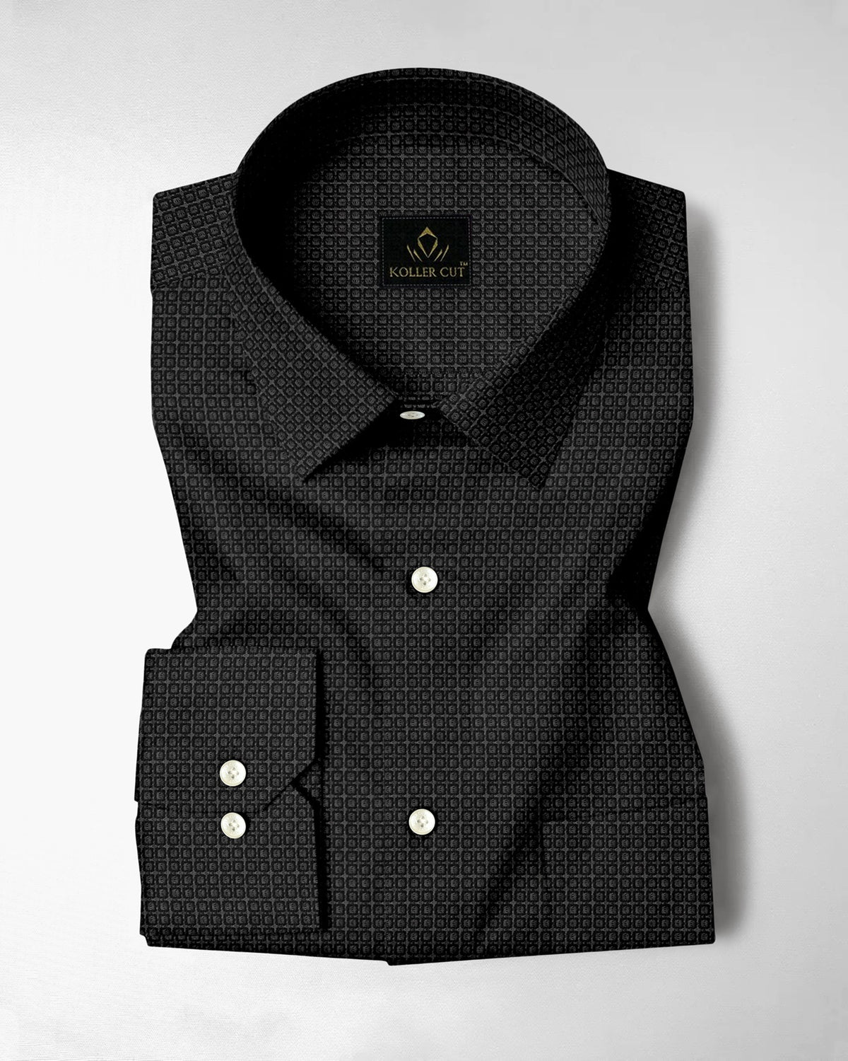 Caribou Grey and Jade Black Square Check 2 Ply Giza Cotton Shirt