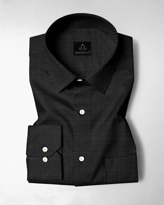 Caribou Grey and Jade Black Square Check 2 Ply Giza Cotton Shirt