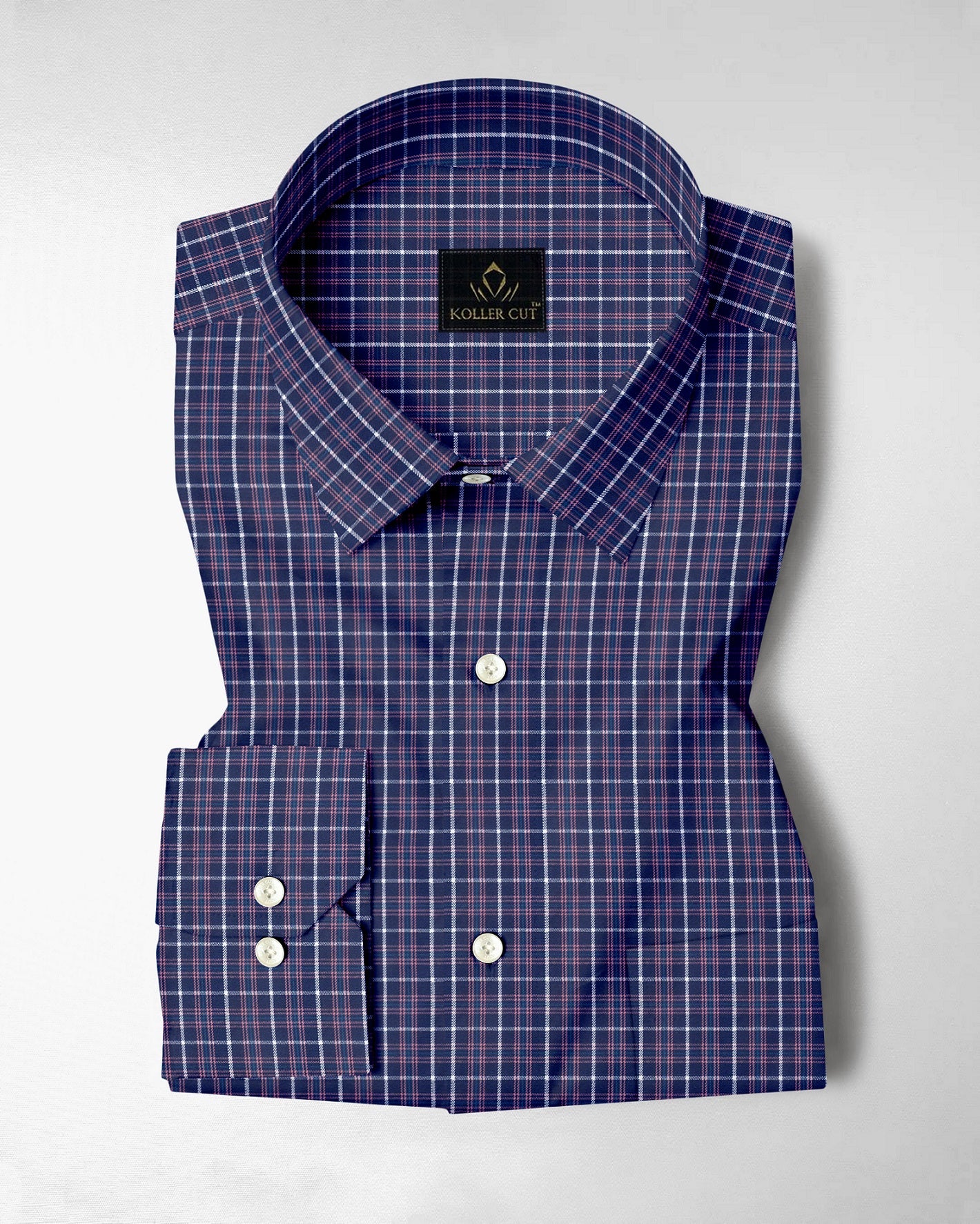 Opal Blue with Blossom Pink and White Checks Cotton Shirt