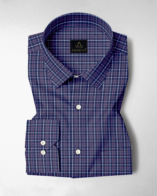 Opal Blue with Blossom Pink and White Checks Cotton Shirt