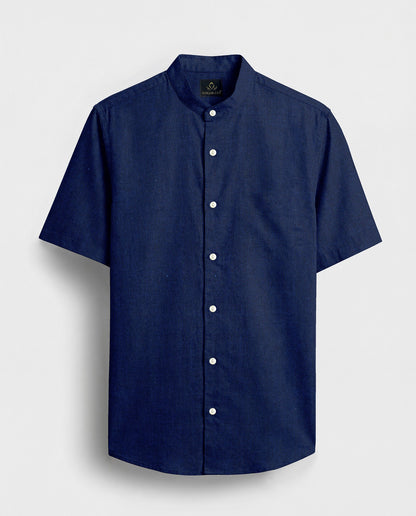 Estate Blue Two Toned Mandarin Collar Premium Oxford Cotton Shirt