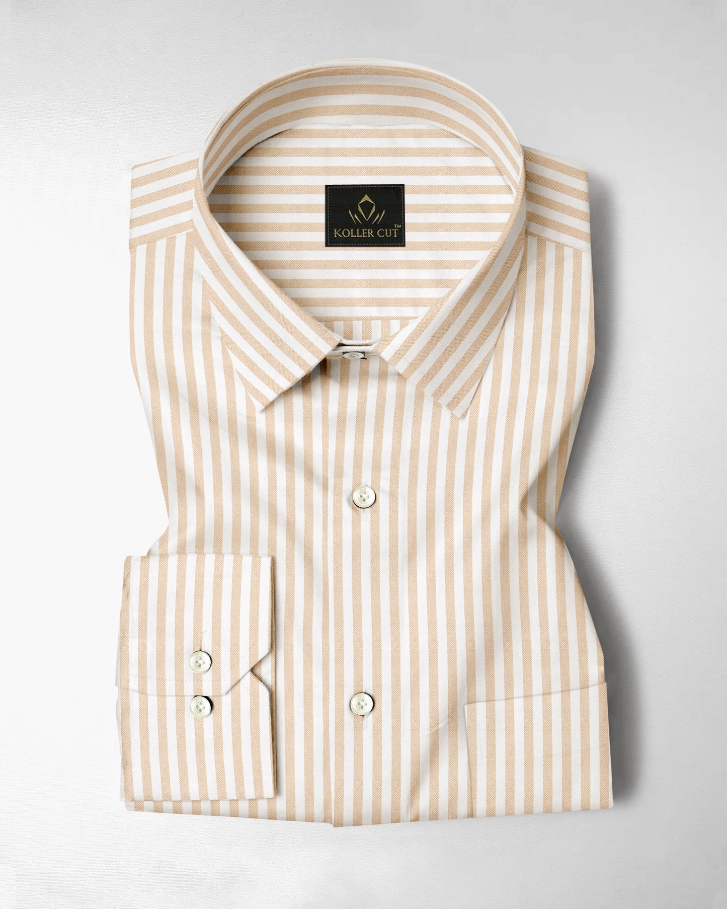 White and Tapioca Cream Candy Stripes Oxford Cotton Shirt