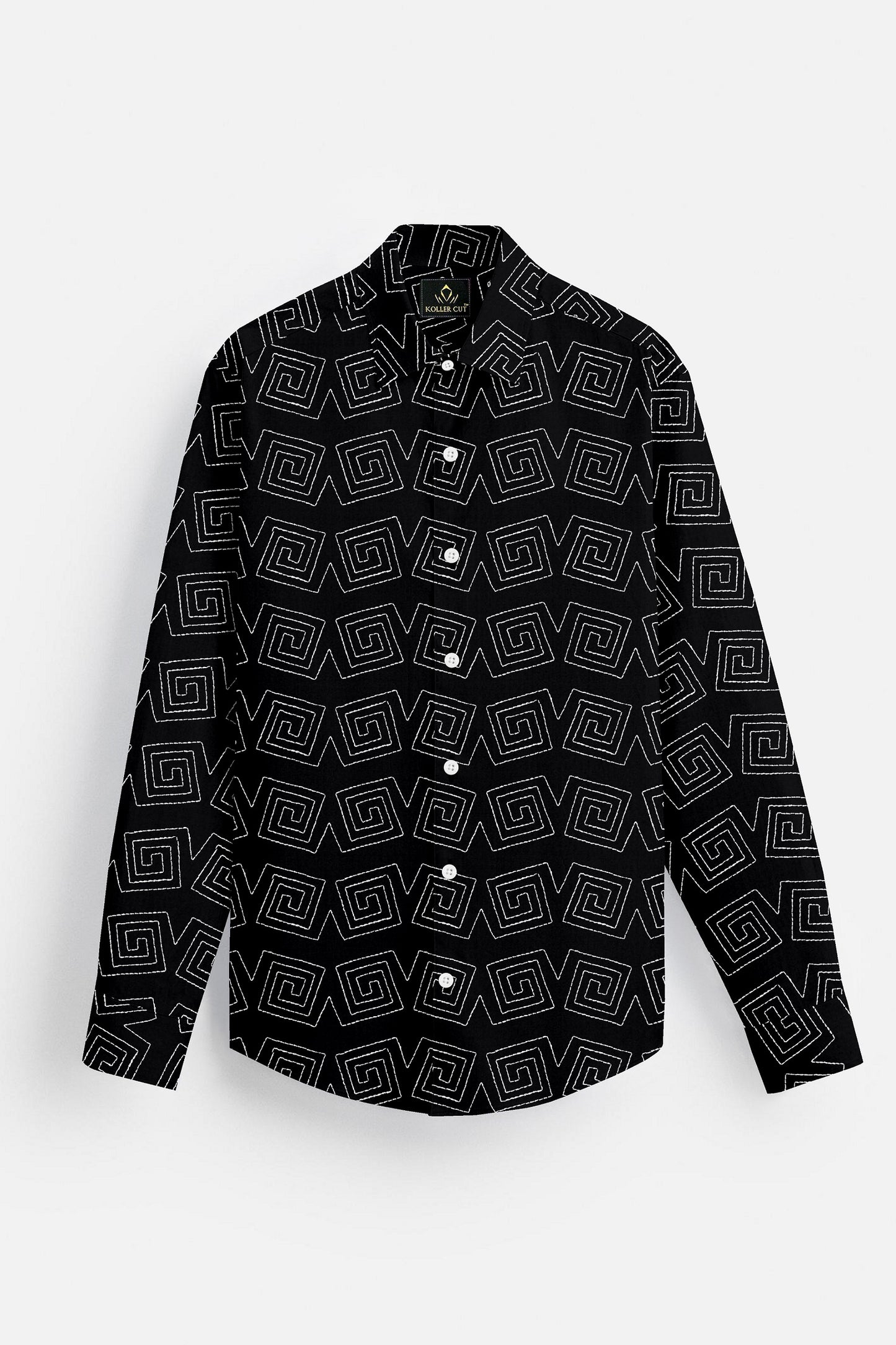 Jade Black Square Labyrinth Embroidered Giza Cotton Shirt