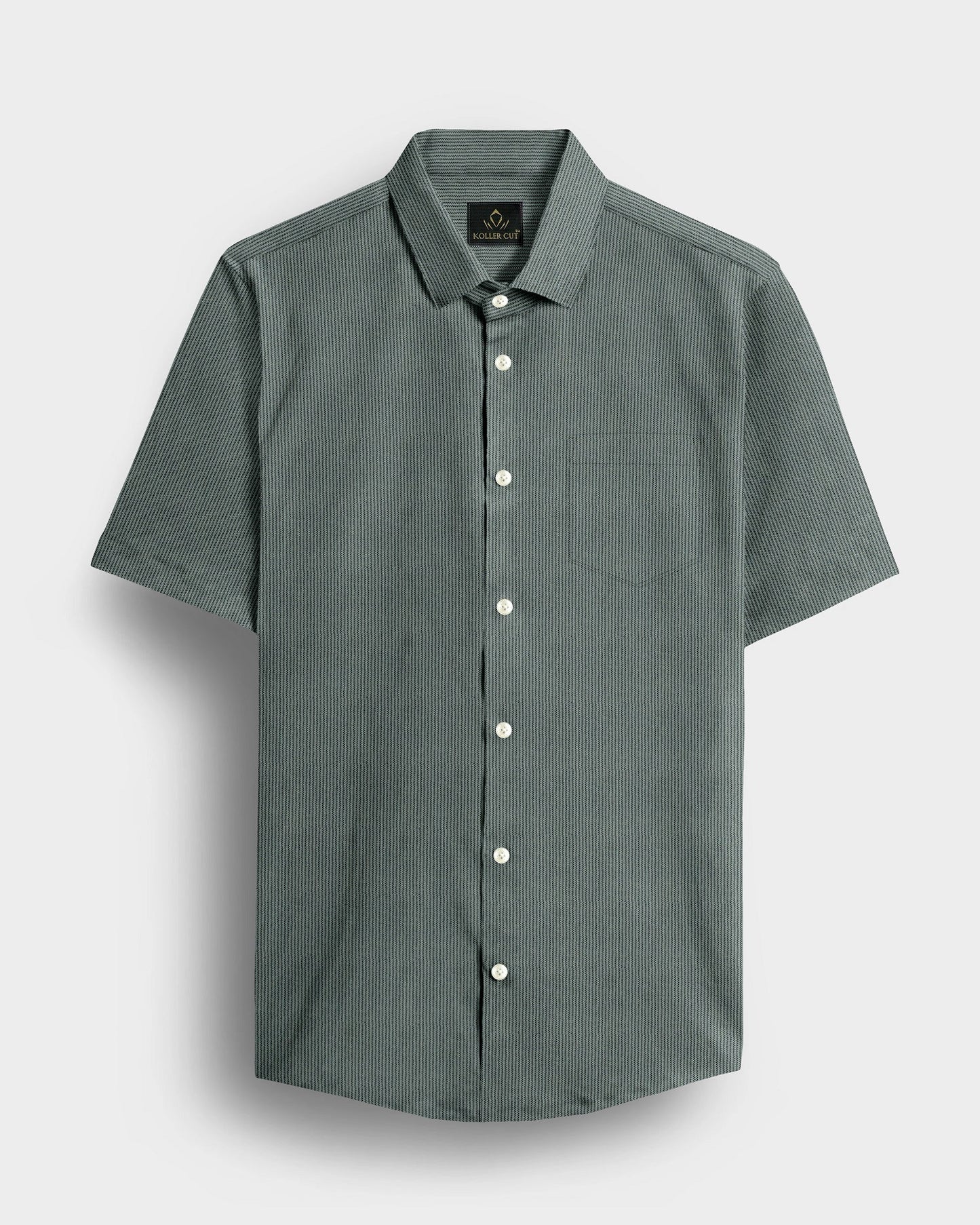 Frost Green and Coal Black Herringbone Stripes Oxford Cotton Shirt