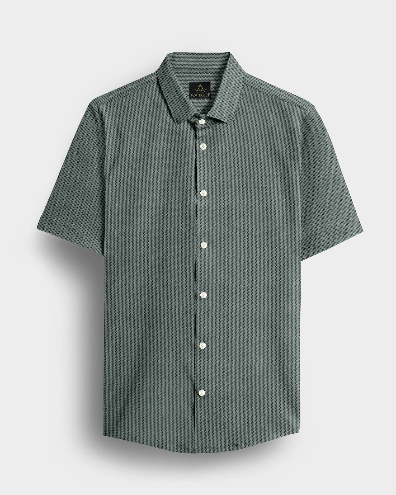 Frost Green and Coal Black Herringbone Stripes Oxford Cotton Shirt