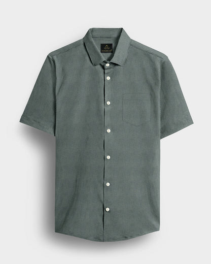 Frost Green and Coal Black Herringbone Stripes Oxford Cotton Shirt