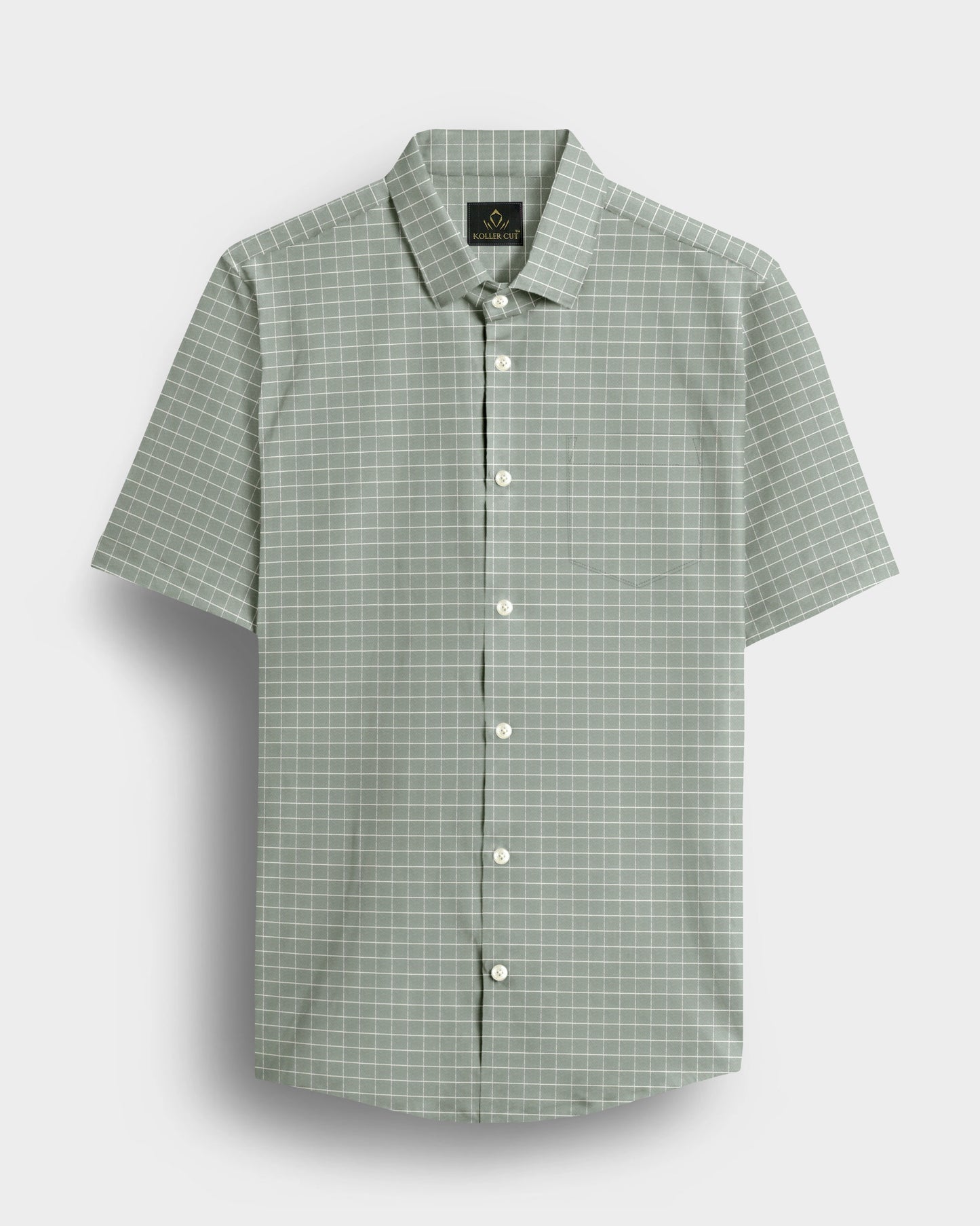 Avocado Green and Snow White Checks Cotton Shirt