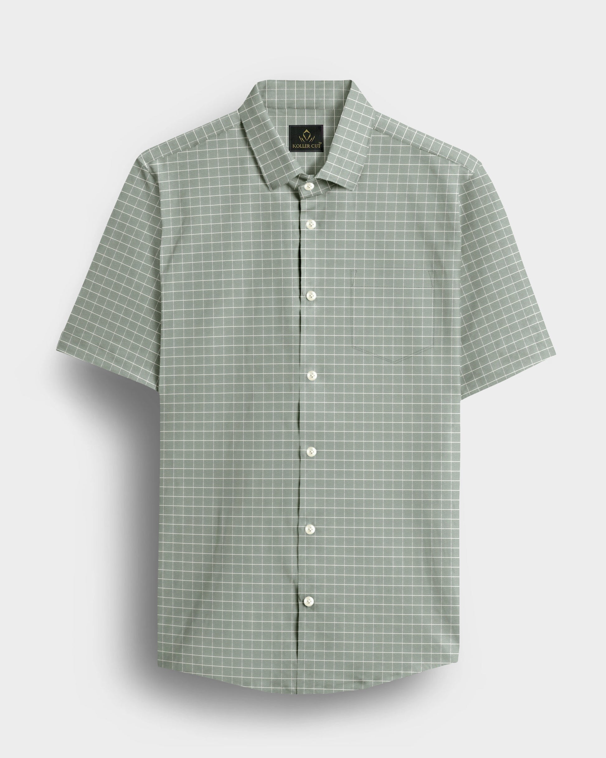 Avocado Green and Snow White Checks Cotton Shirt