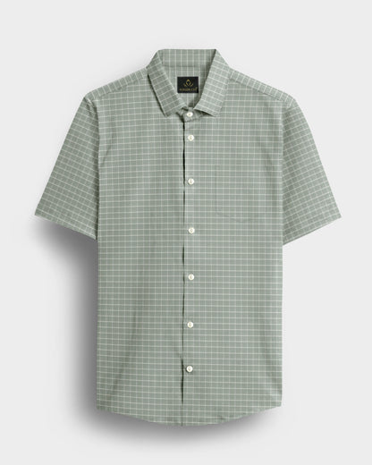Avocado Green and Snow White Checks Cotton Shirt