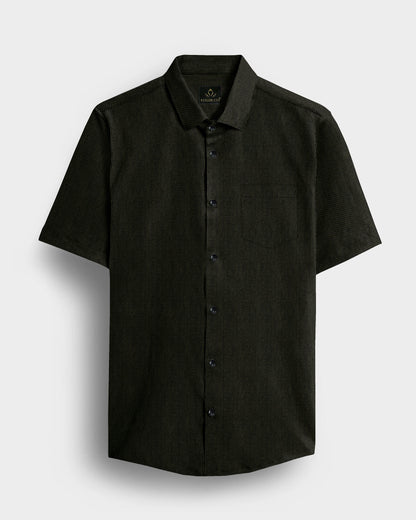 Jade Black and Spruce Green Herringbone Stripes Oxford Cotton Shirt
