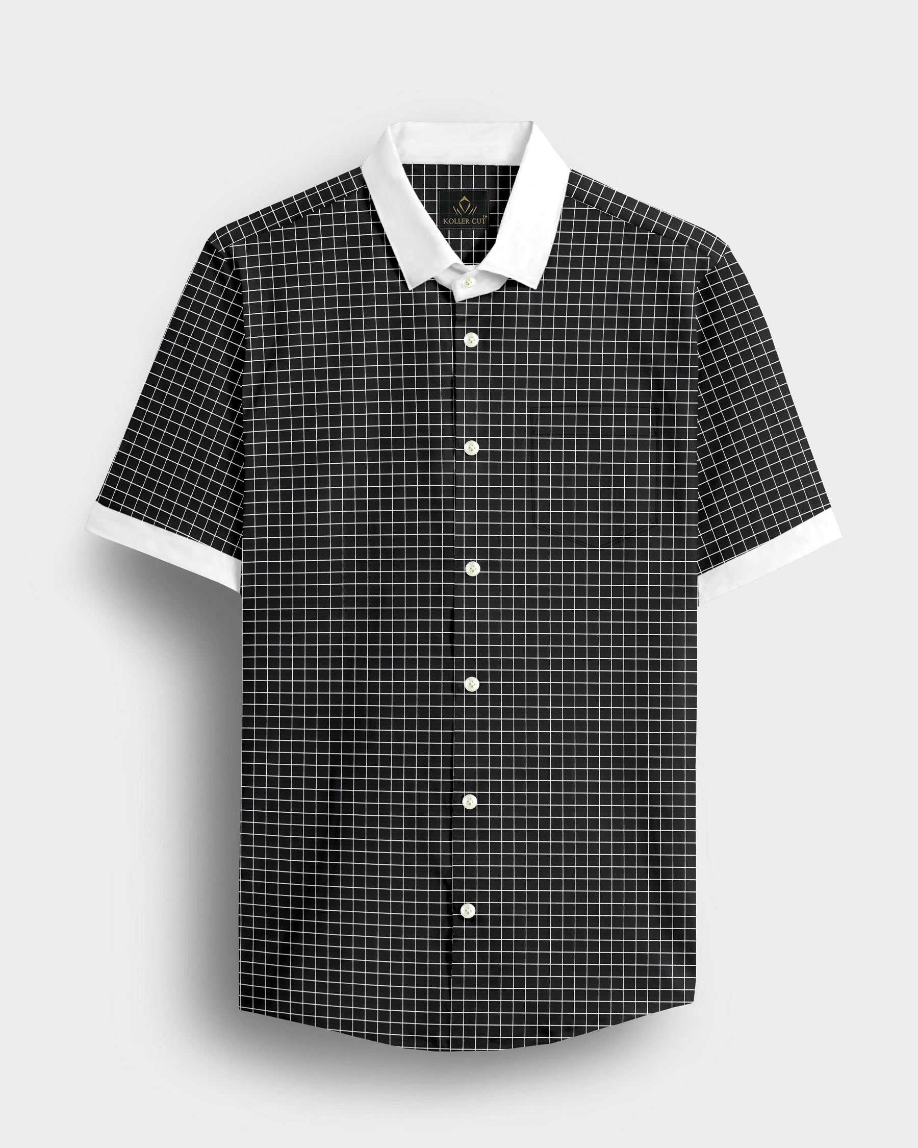 Crow Black and Snow White Checks Designer Cotton Shirt