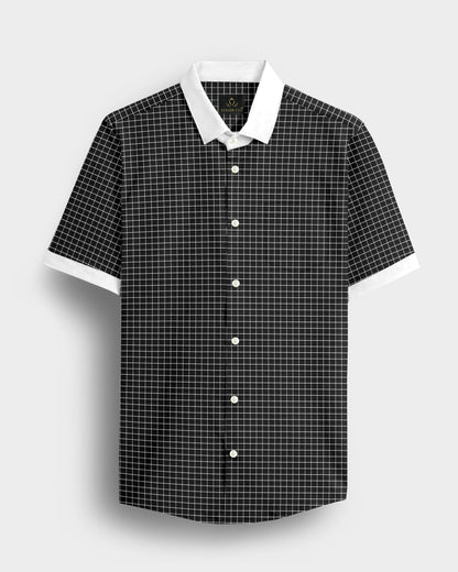Crow Black and Snow White Checks Designer Cotton Shirt