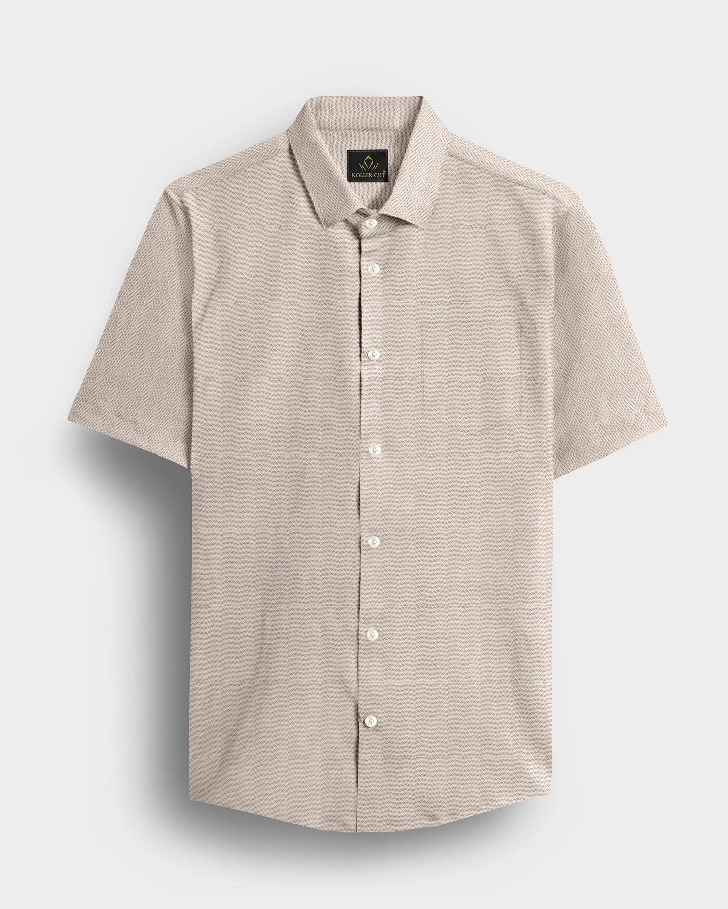 Beige with Parchment Brown and White Chevron Stripes 2 ply Cotton Shirt