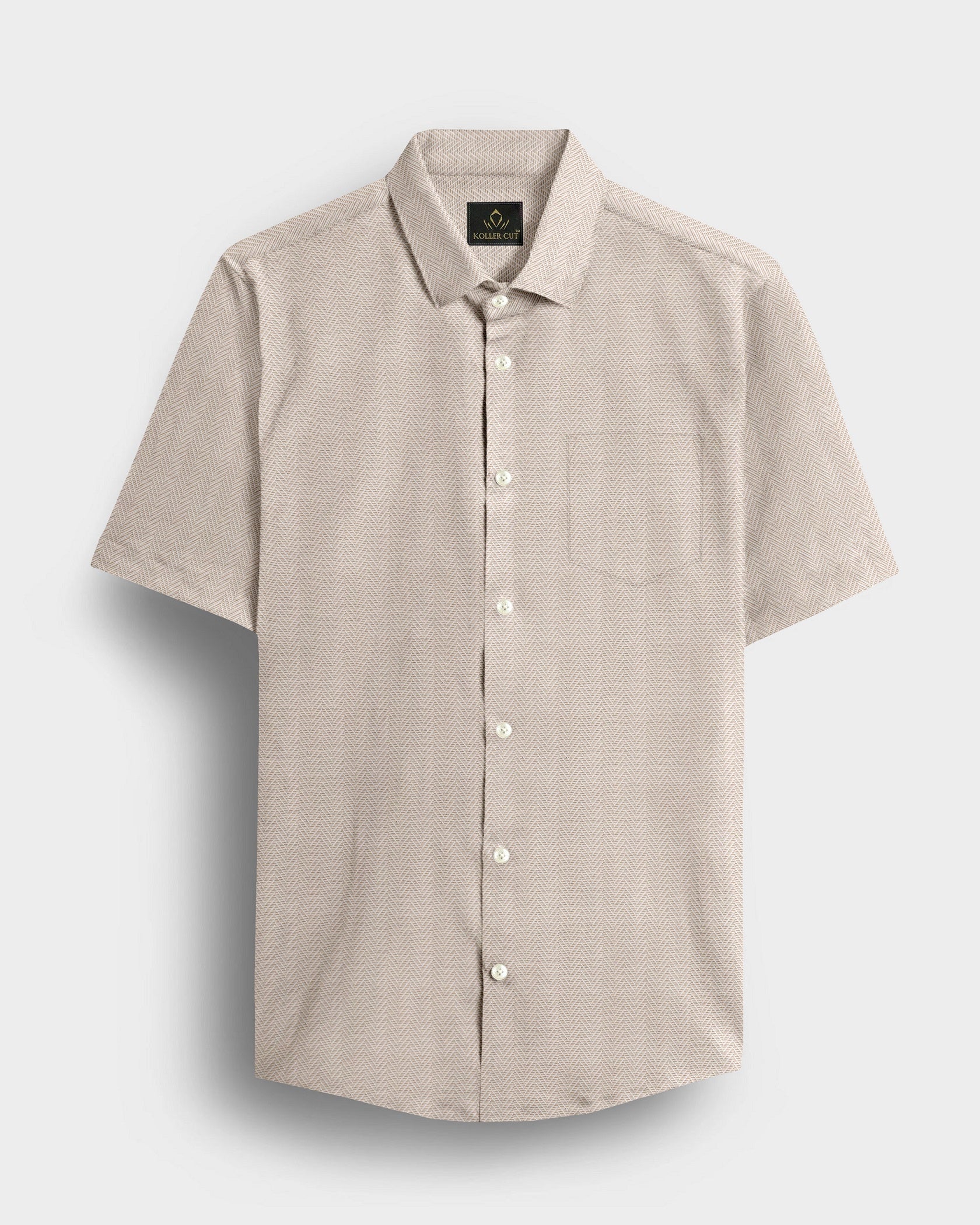 Beige with Parchment Brown and White Chevron Stripes 2 ply Cotton Shirt