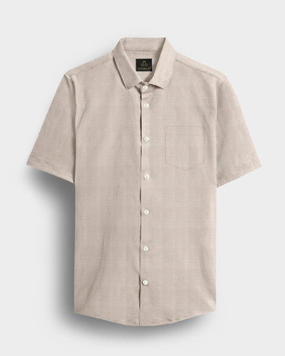 Beige with Parchment Brown and White Chevron Stripes 2 ply Cotton Shirt
