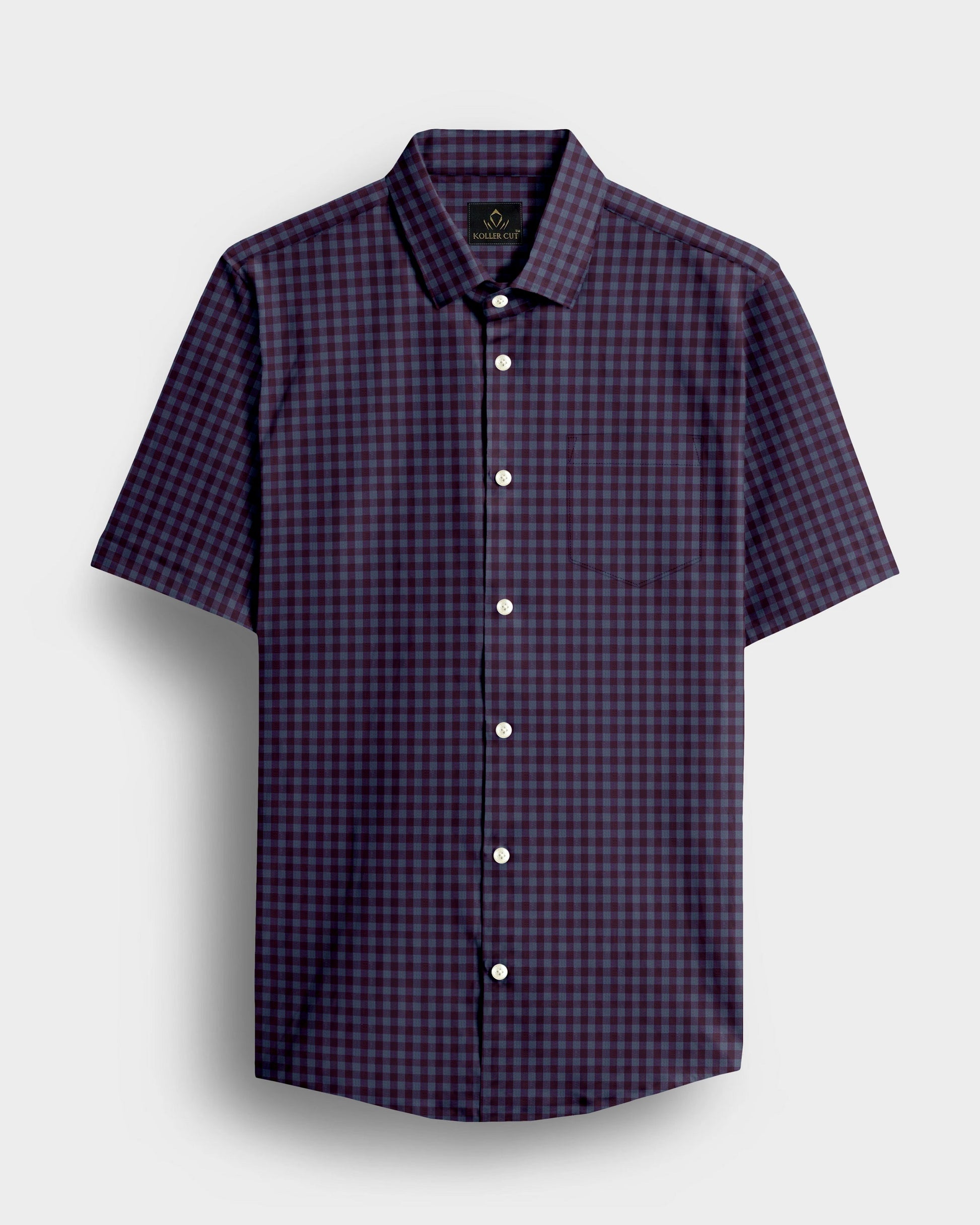 Prune Purple and Plum Grey Gingham Checks Cotton Shirt