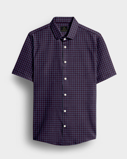 Prune Purple and Plum Grey Gingham Checks Cotton Shirt
