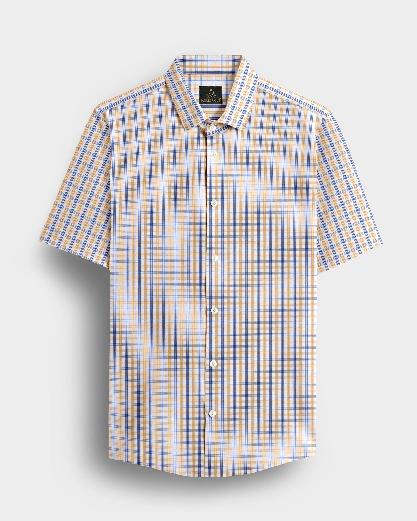 White with Buttercup Yellow and Lichen Blue Checks Premium Cotton Shirt
