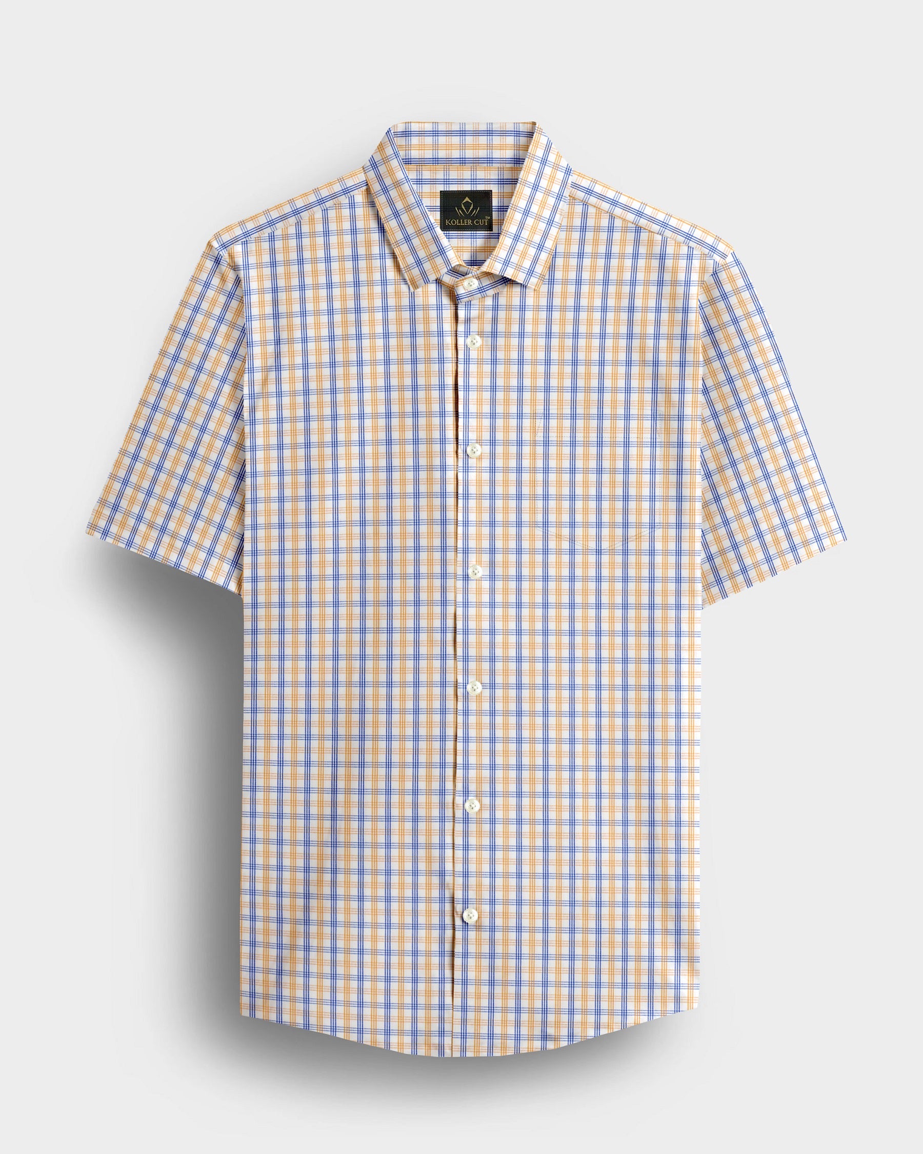 White with Buttercup Yellow and Lichen Blue Checks Premium Cotton Shirt