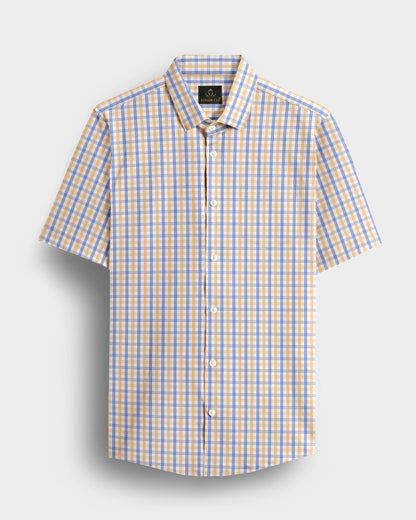 White with Buttercup Yellow and Lichen Blue Checks Premium Cotton Shirt