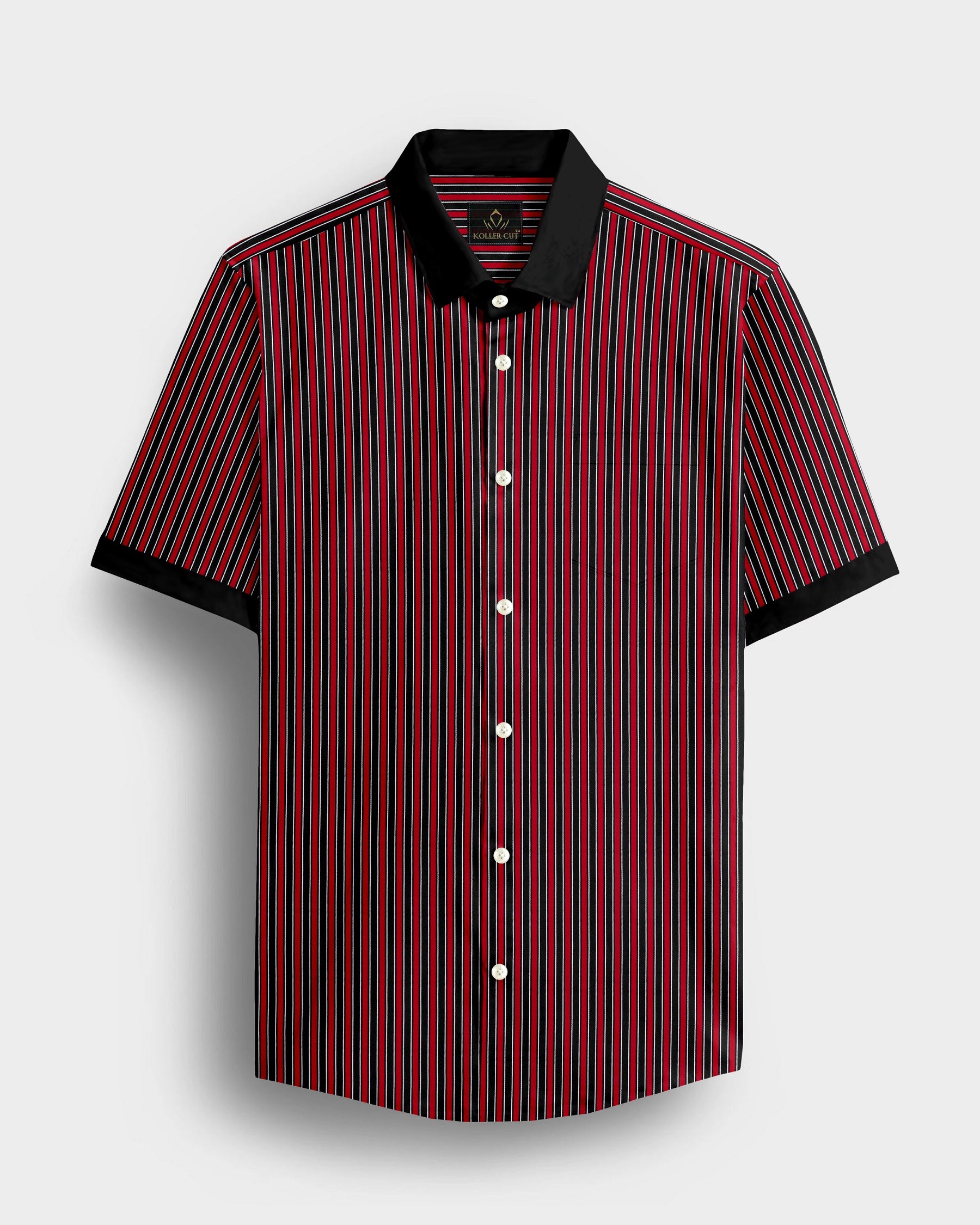 Fiery Red and Jade Black Regimental Stripes Designer Cotton Shirt