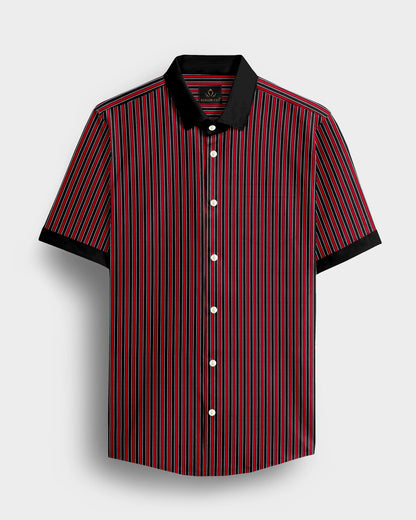 Fiery Red and Jade Black Regimental Stripes Designer Cotton Shirt