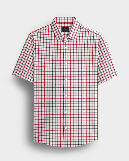Milk White with Hollyberry and Carbon Black Checks Cotton Shirt